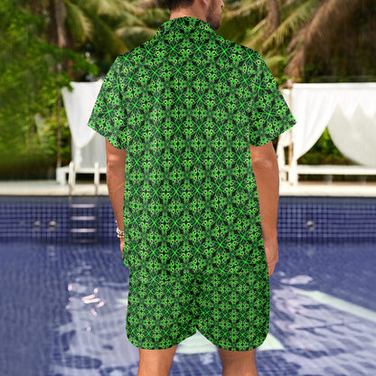 Celtic Green Neon Design Men's Beach Shirt and Shorts Set