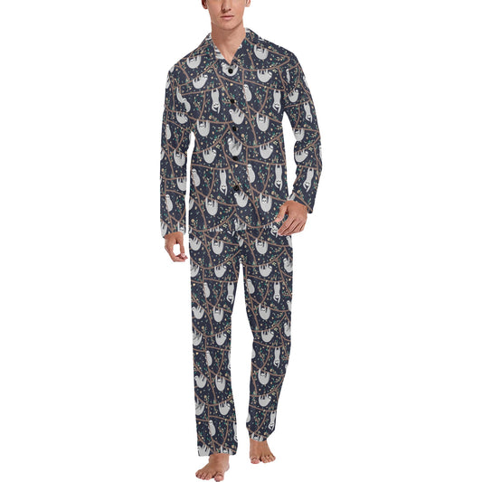 Sloth Happy Design Themed Print Men's Long Pajama Set