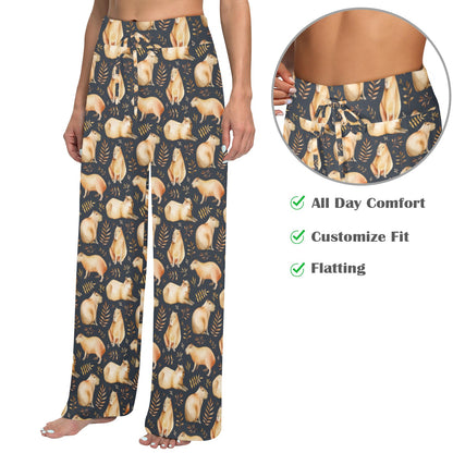 Capybara Pattern Print Design 02 Women's Wide Leg Lounge Pants