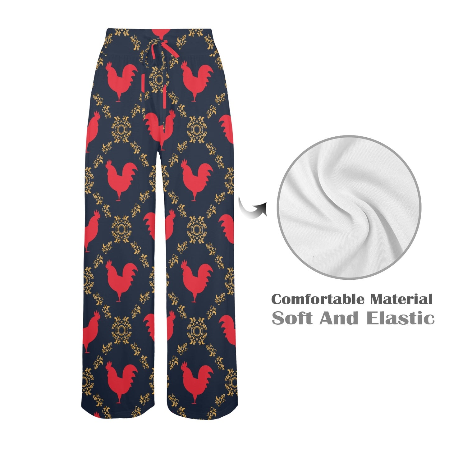 Rooster Pattern Print Design A02 Women's Wide Leg Lounge Pants