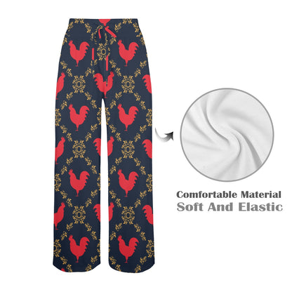 Rooster Pattern Print Design A02 Women's Wide Leg Lounge Pants
