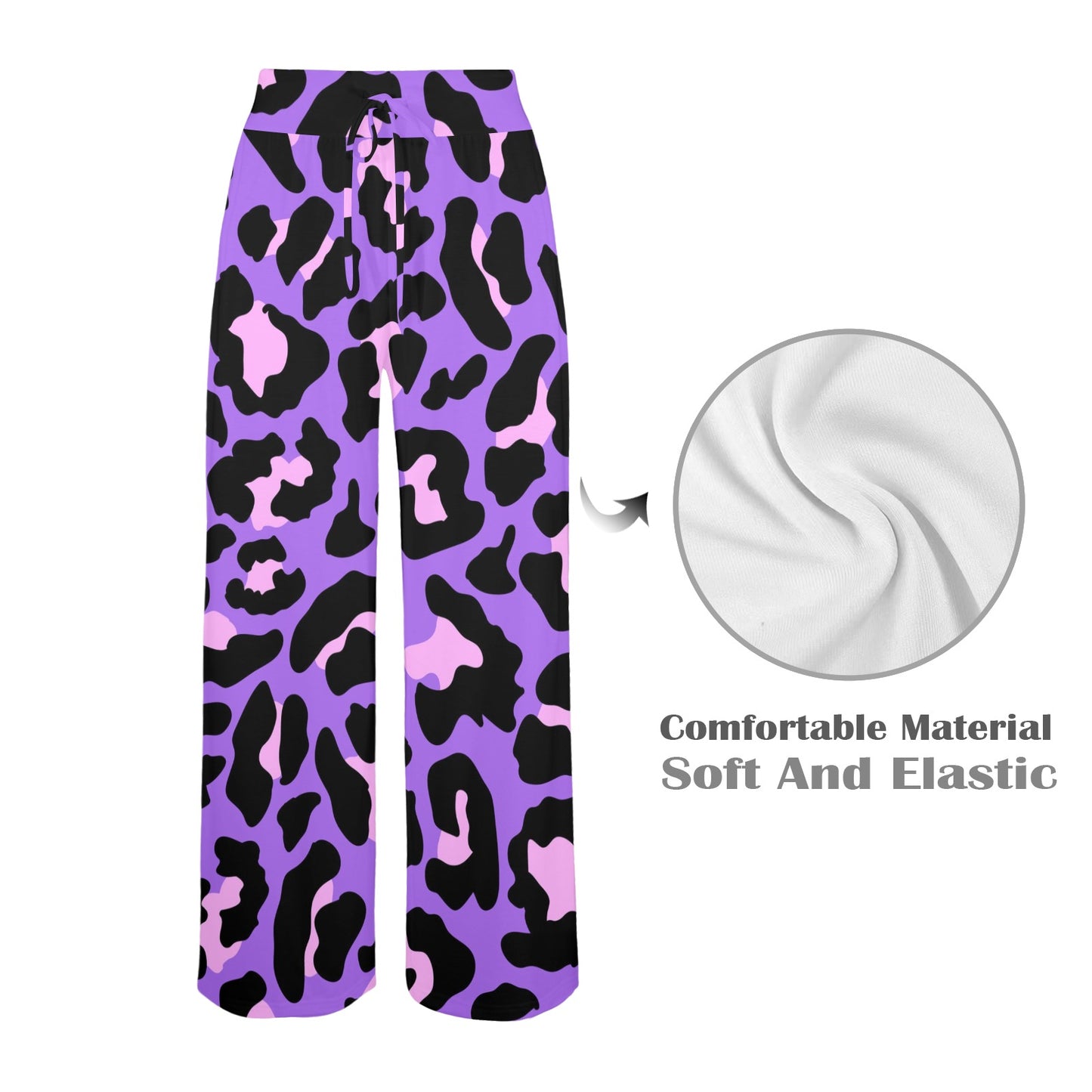 Cheetah Purple Neon Print Pattern Women's Wide Leg Lounge Pants