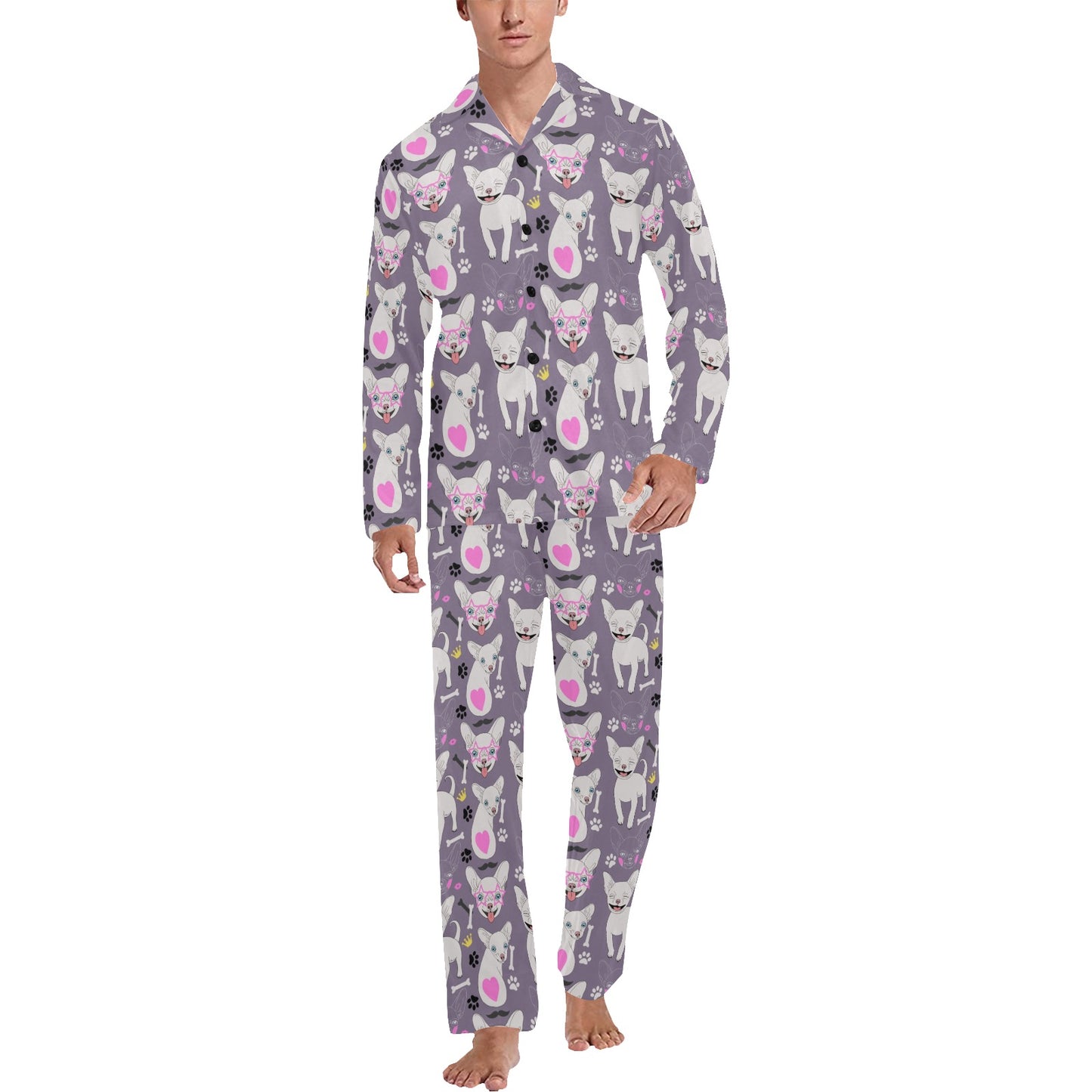 Chihuahua Happy Pattern Men's Long Pajama Set
