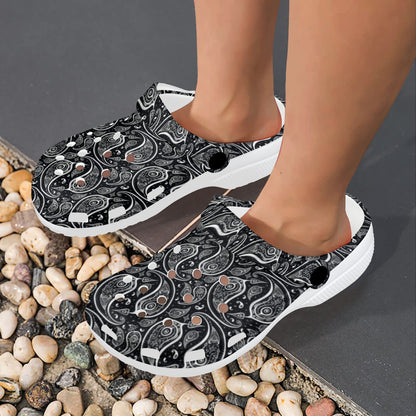 Paisley Black Design Print Unisex Clogs Shoes