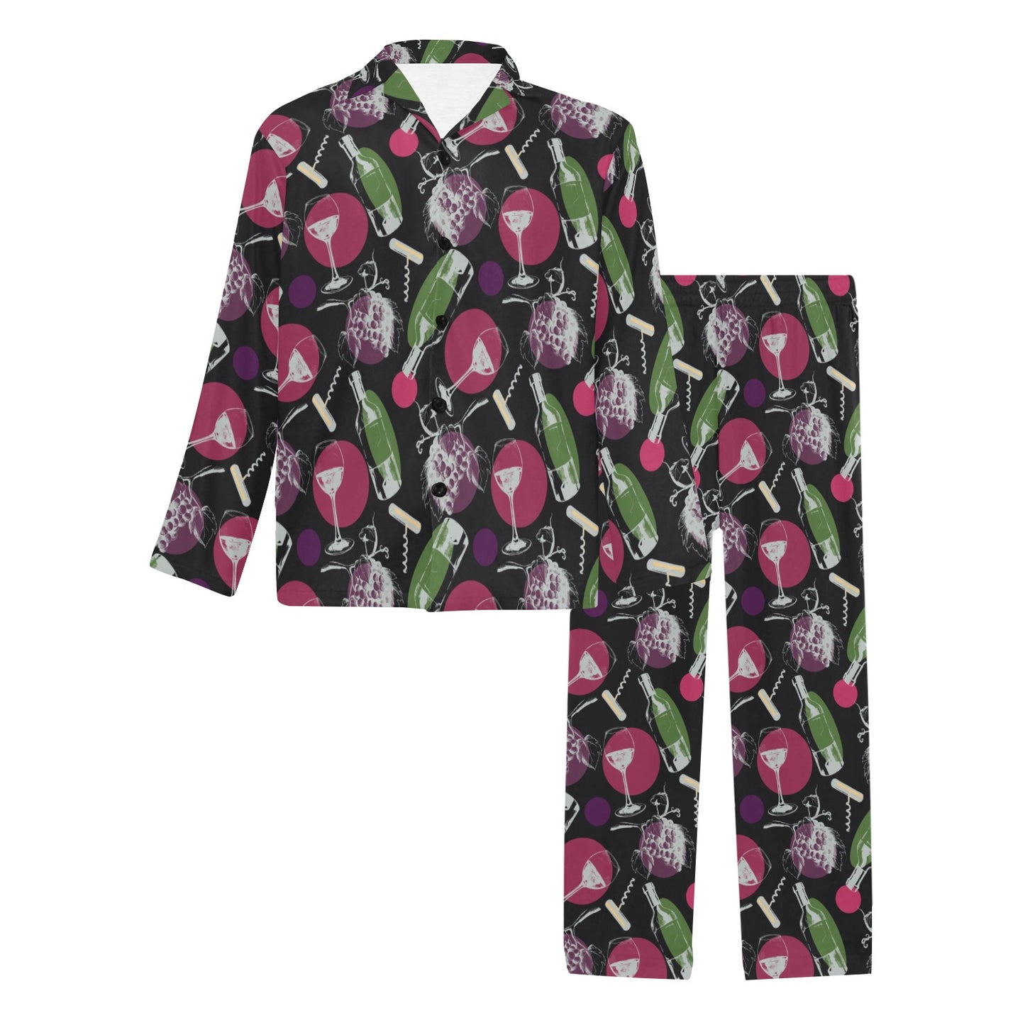Wine Print Design LKS307 Men's Long Pajama Set