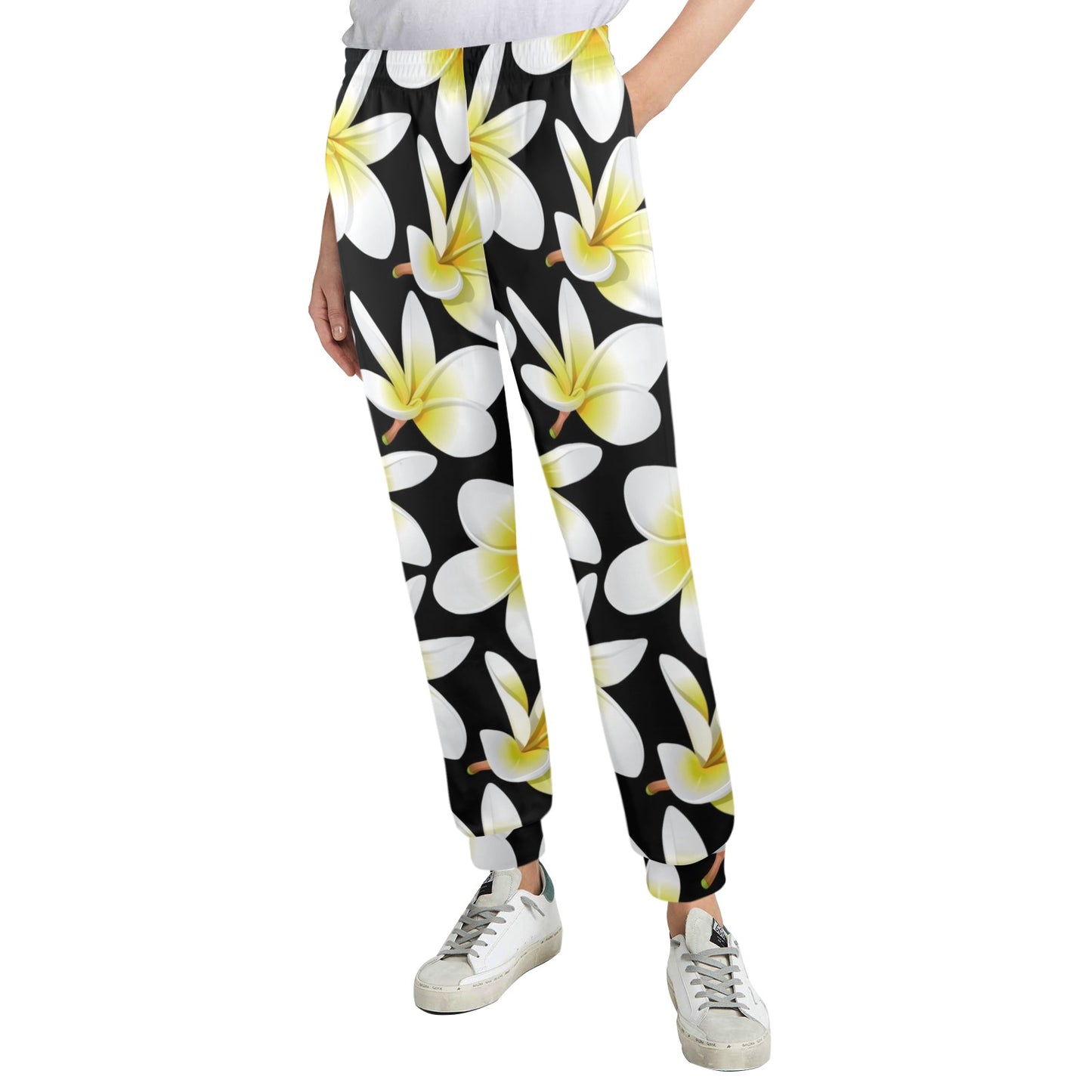 Yellow Plumeria Hawaiian Flowers Women's Casual Track Pants