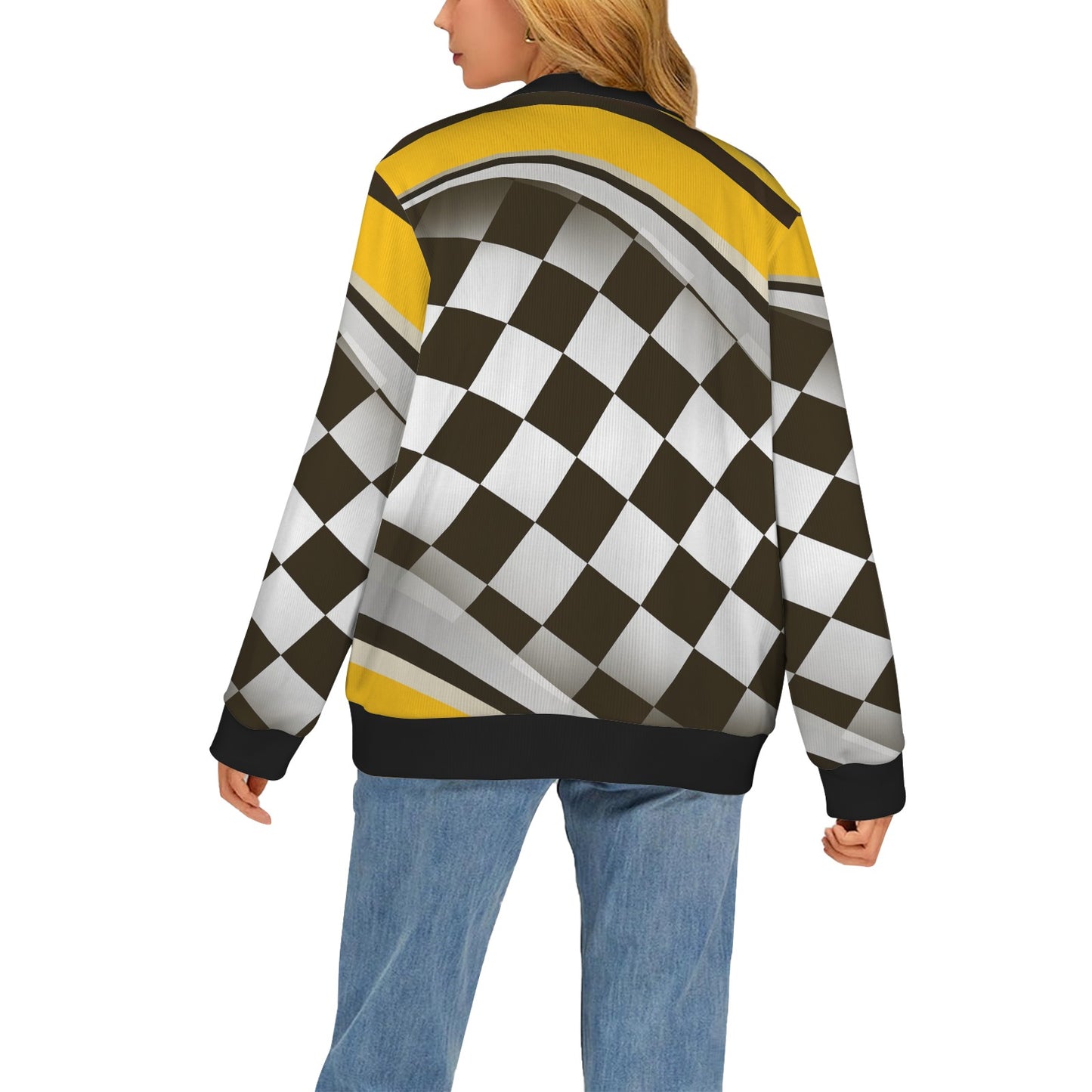 Checkered Flag Racing Style Women's Cardigan