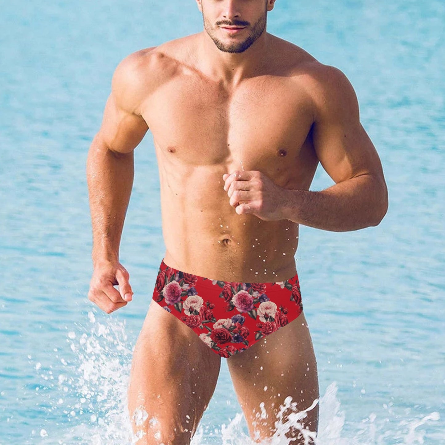 Rose Red Pattern Print Design RO07 Men's Swimming Briefs