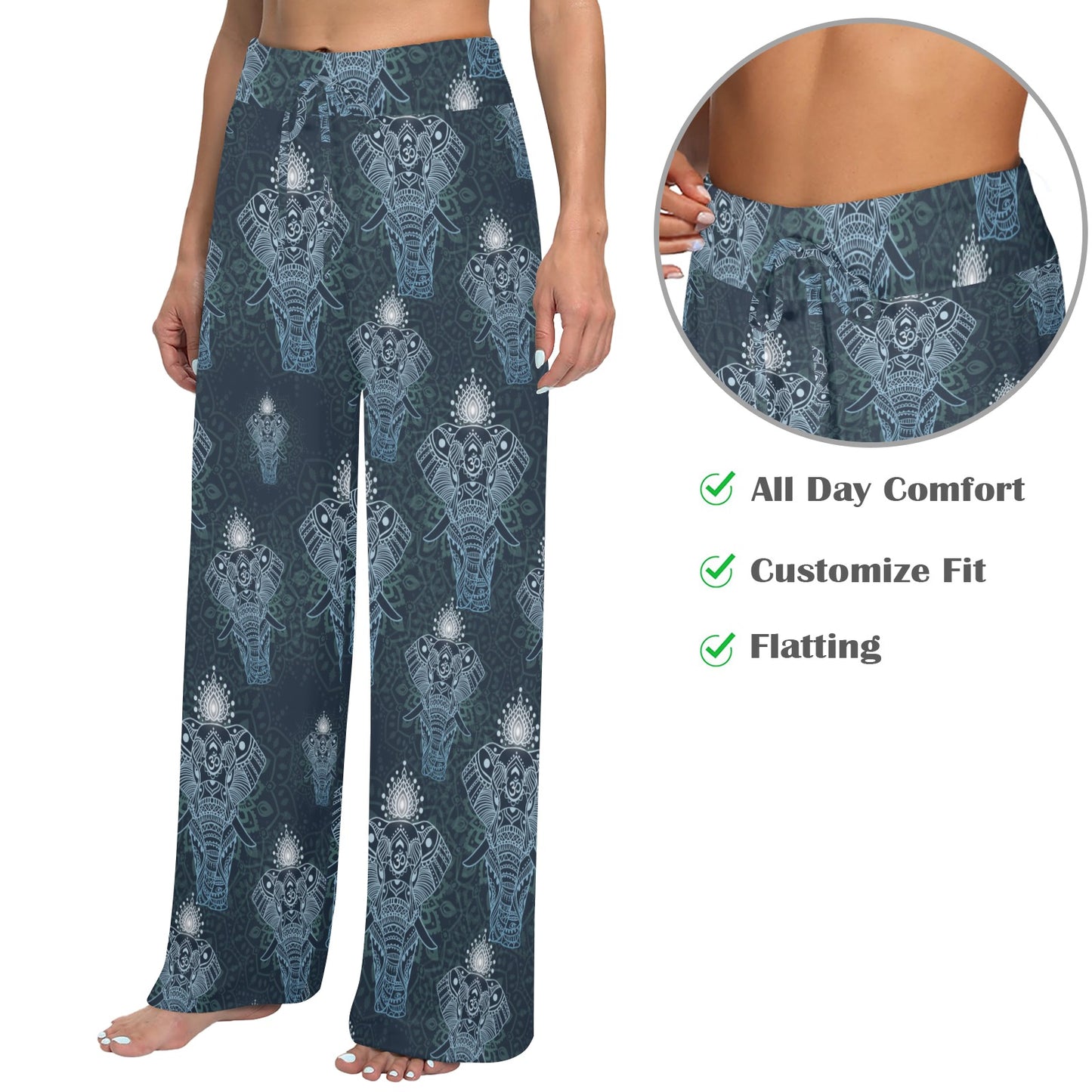 Elephant Mandala Women's Wide Leg Lounge Pants