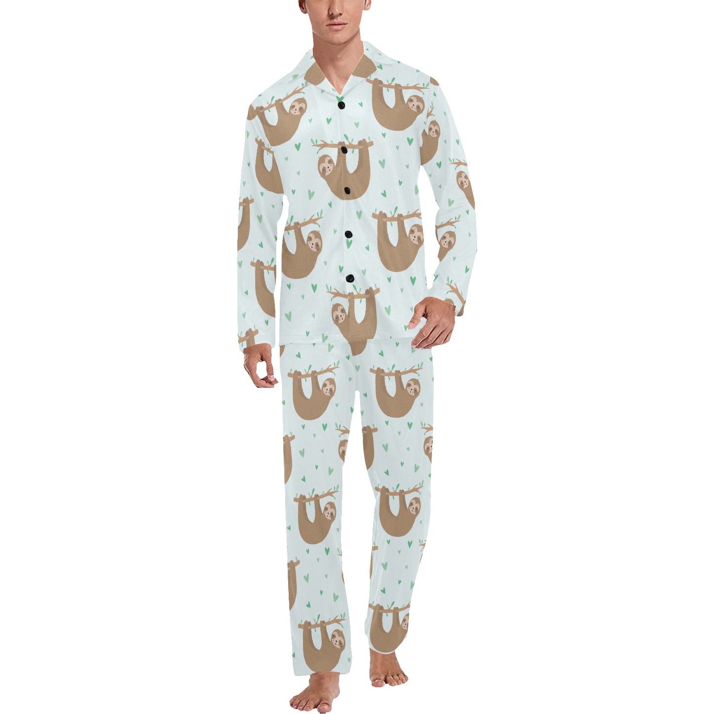 Sloth Print Design LKS308 Men's Long Pajama Set