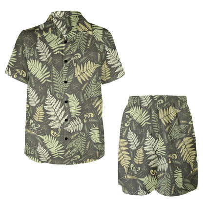 Fern Leave Green Print Pattern Men's Beach Shirt and Shorts Set