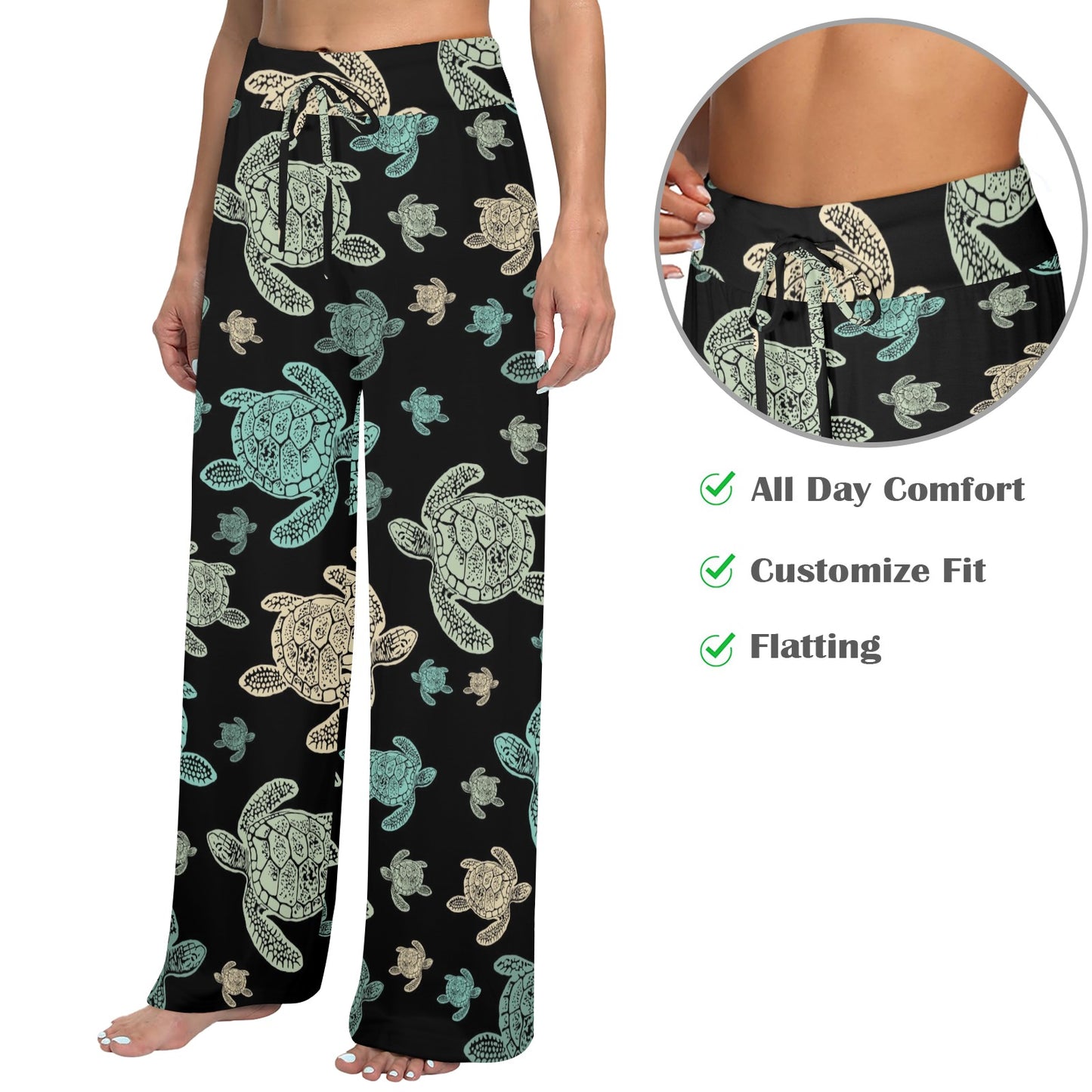 Sea Turtle Stamp Pattern Women's Wide Leg Lounge Pants