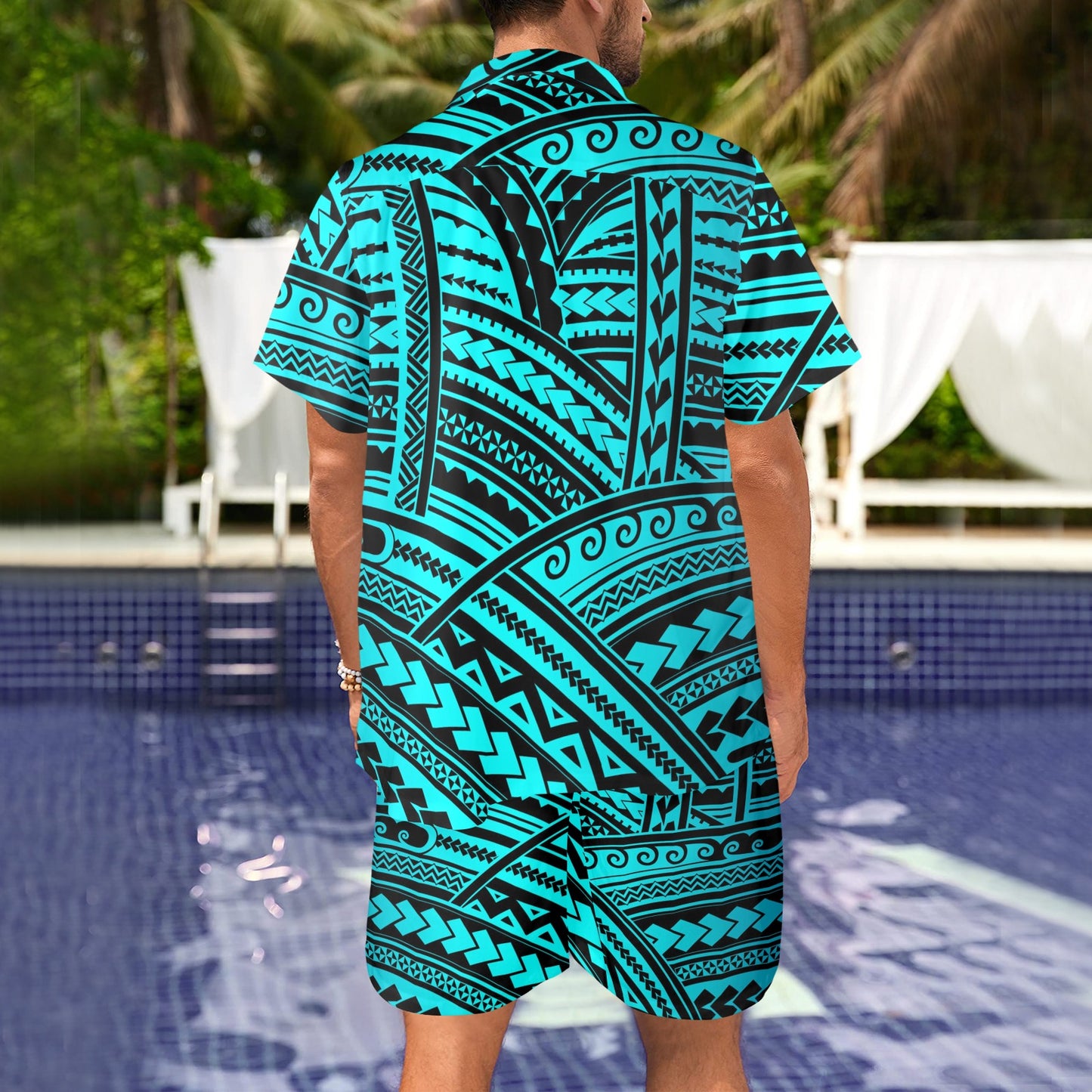 Polynesian Tribal Men's Beach Shirt and Shorts Set