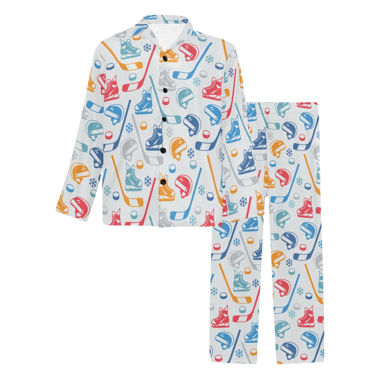 Hockey Equipment Print Design LKS301 Men's Long Pajama Set