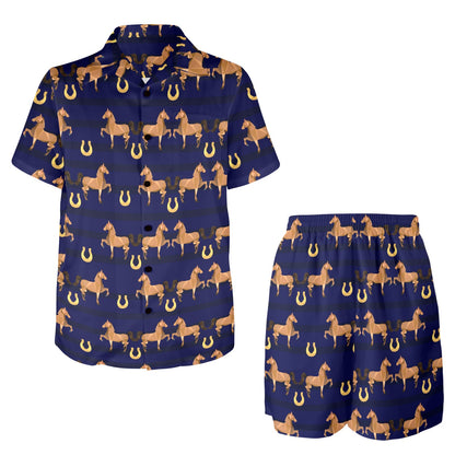 Horse Luxury Themed Pattern Print Men's Beach Shirt and Shorts Set