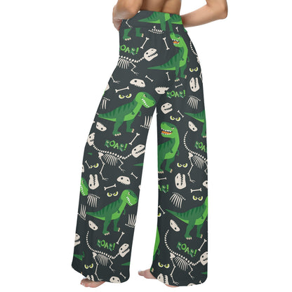 T Rex Pattern Print Design A05 Women's Wide Leg Lounge Pants