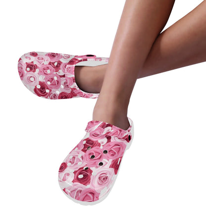 Pink Red Rose Pattern Print Unisex Clogs Shoes