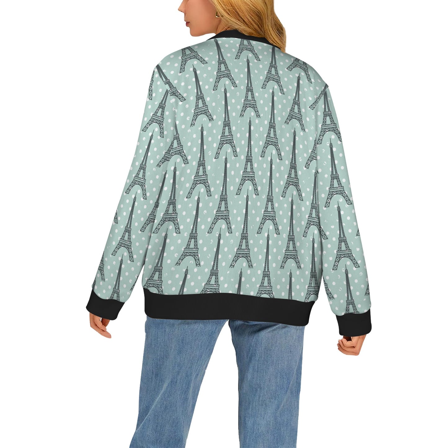 Eiffel Tower Polka Dot Print Women's Cardigan
