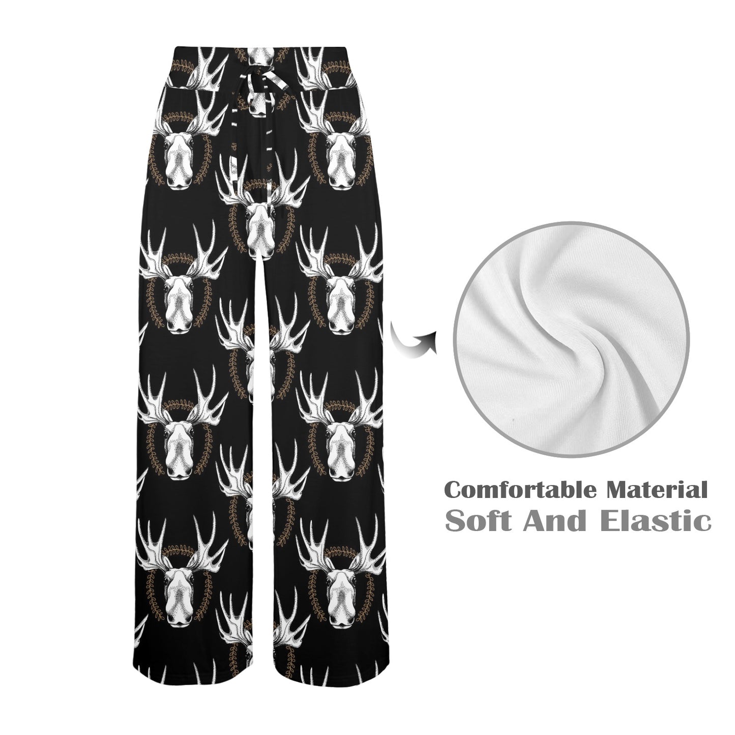 Moose Pattern Print Design 02 Women's Wide Leg Lounge Pants