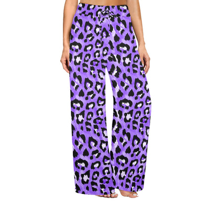 Leopard Purple Skin Print Women's Wide Leg Lounge Pants