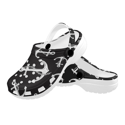 Anchor Black White Unisex Clogs Shoes