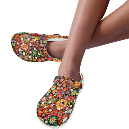 Flower Power Peace Paisley Themed Print Unisex Clogs Shoes