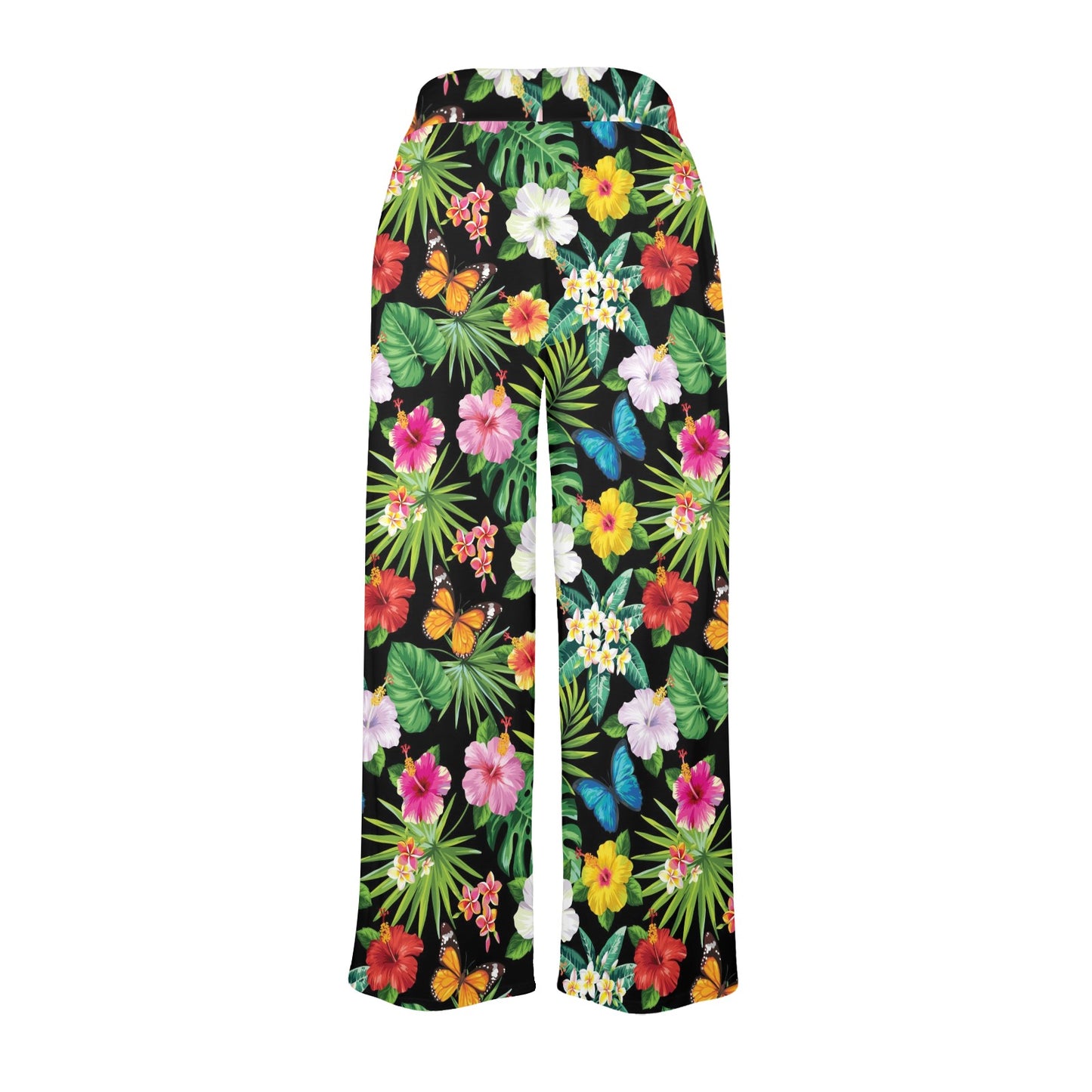 Hibiscus With Butterfly Print Design LKS305 Women's Wide Leg Lounge Pants