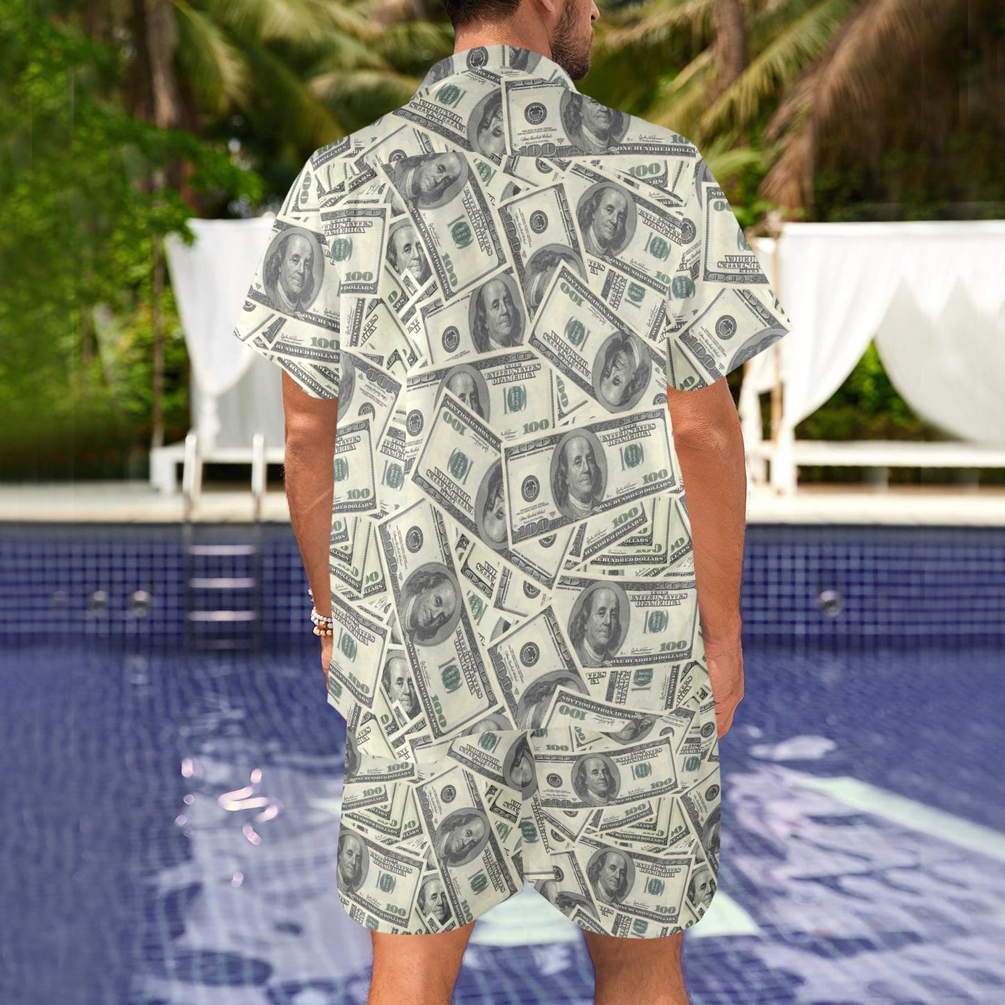 Dollar Pattern Print Design DO02 Men's Beach Shirt and Shorts Set