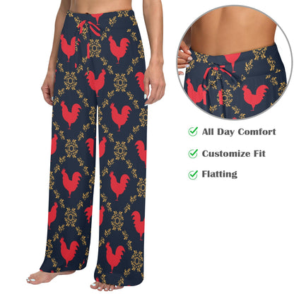 Rooster Pattern Print Design A02 Women's Wide Leg Lounge Pants