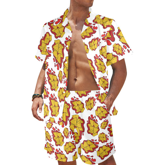 Nachos Pattern Print Design A03 Men's Beach Shirt and Shorts Set