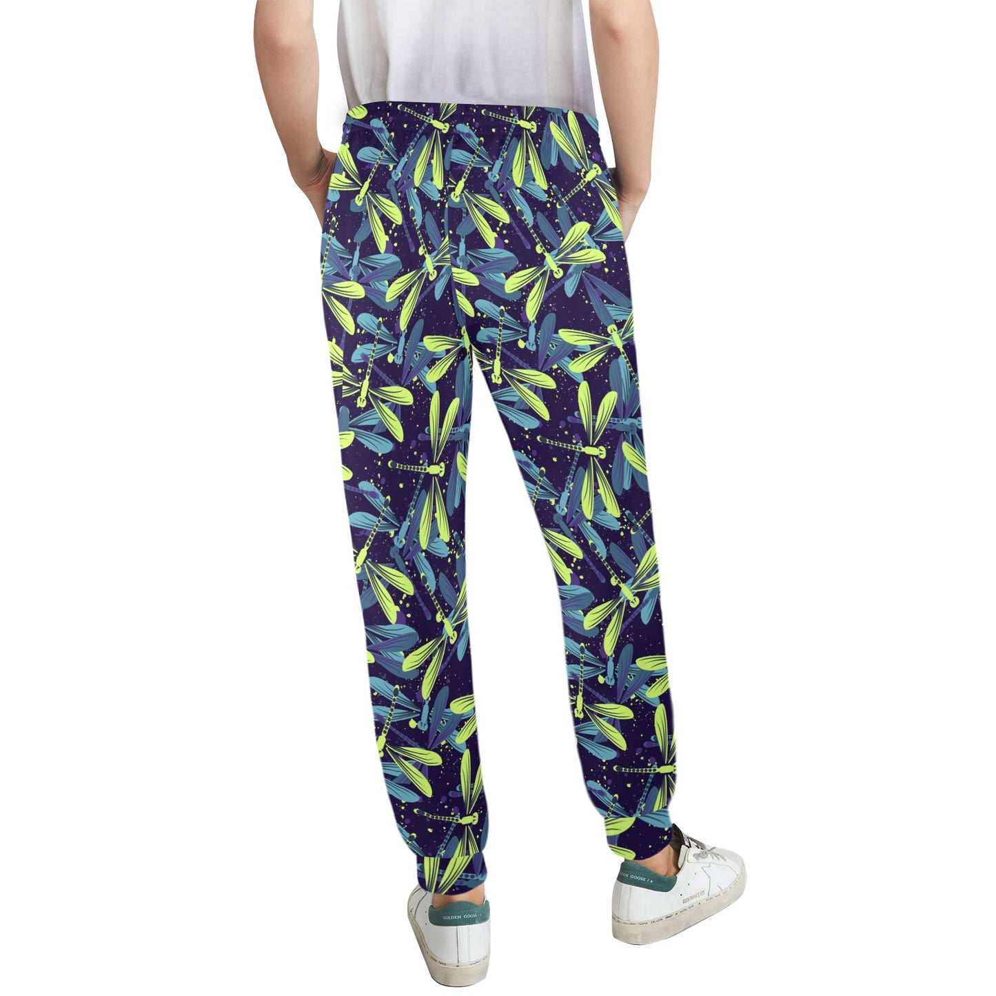 Dragonfly Lime Blue Print Pattern Women's Casual Track Pants
