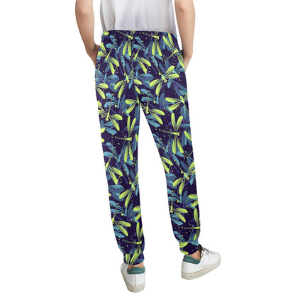Dragonfly Lime Blue Print Pattern Women's Casual Track Pants