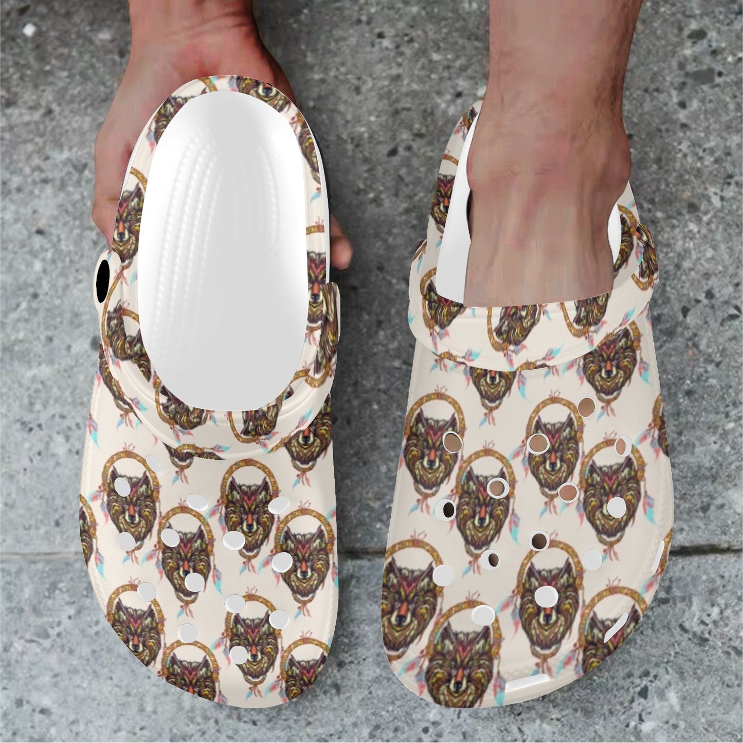 Wolf Tribal Dream Catcher Design Print Unisex Clogs Shoes