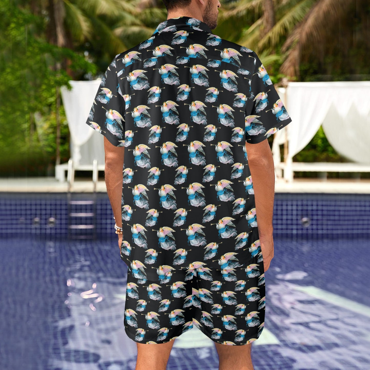 Angel with Wings Beautiful Design Print Men's Beach Shirt and Shorts Set