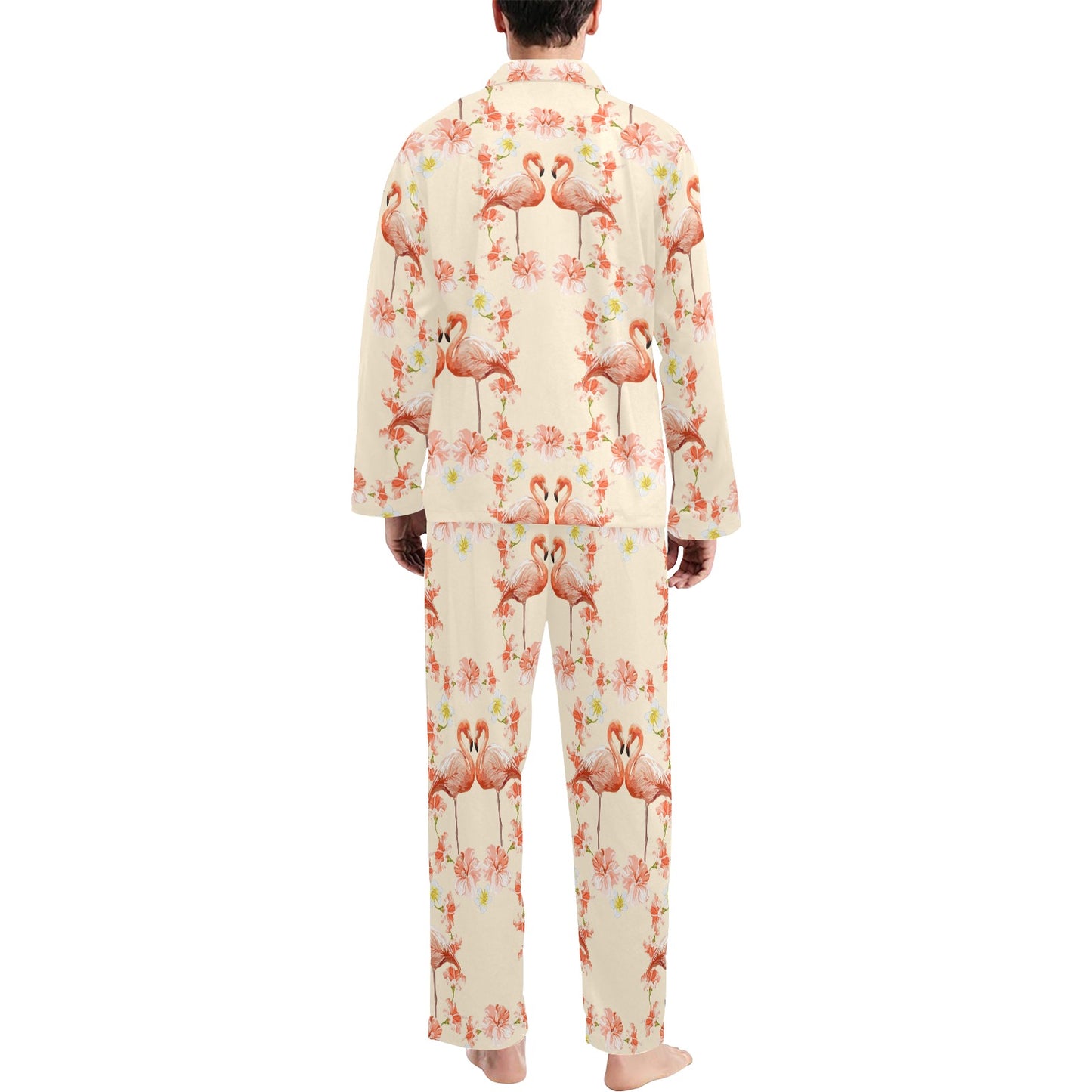 Flamingo Hibiscus Print Pattern Men's Long Pajama Set