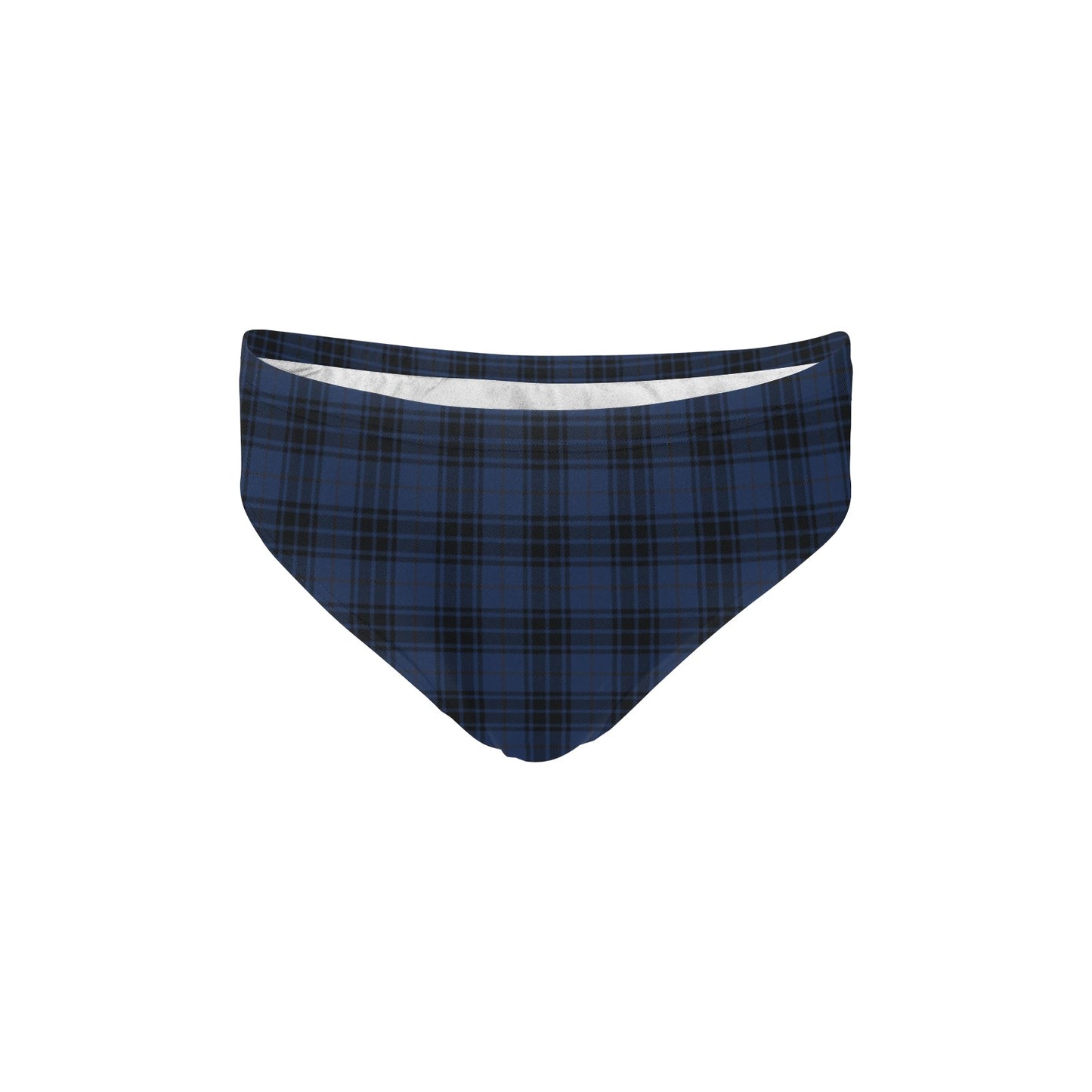 Navy Blue Tartan Plaid Pattern Men's Swimming Briefs