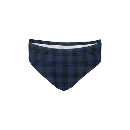 Navy Blue Tartan Plaid Pattern Men's Swimming Briefs