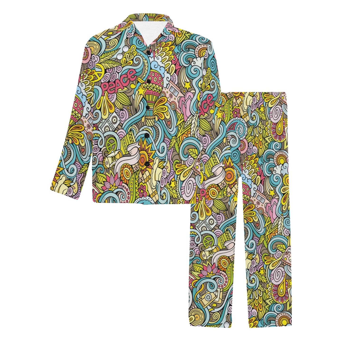 Hippie Print Design LKS301 Men's Long Pajama Set