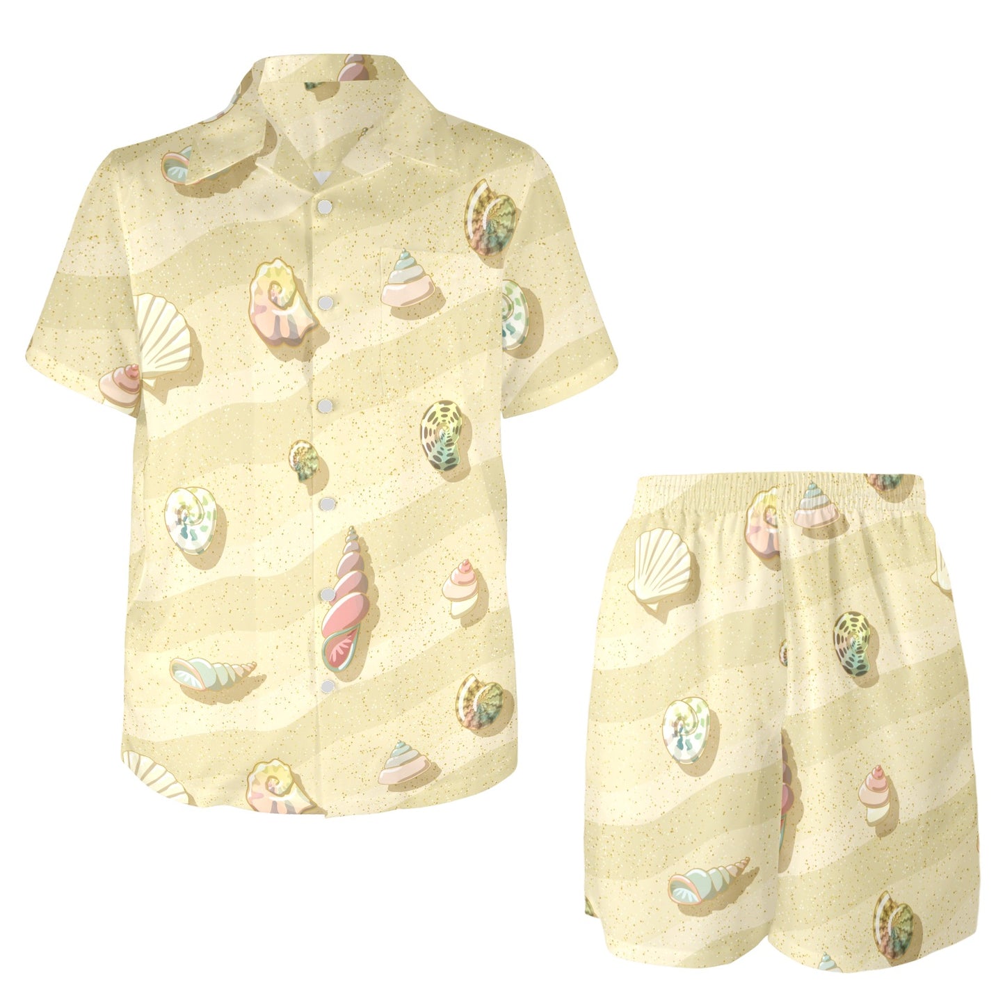 Beach with Seashell Theme Men's Beach Shirt and Shorts Set