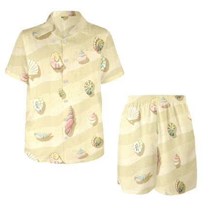 Beach with Seashell Theme Men's Beach Shirt and Shorts Set