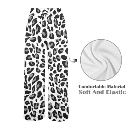 Snow Leopard Skin Print Women's Wide Leg Lounge Pants