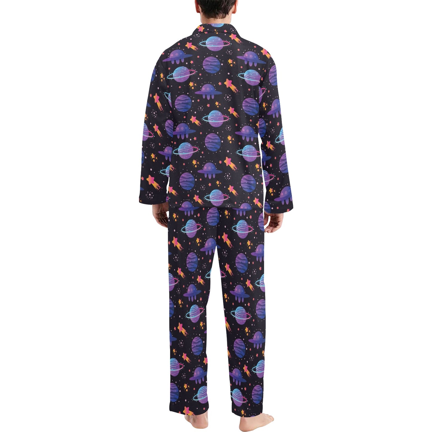UFO Star Galaxy Print Design LKS308 Men's Long Pajama Set