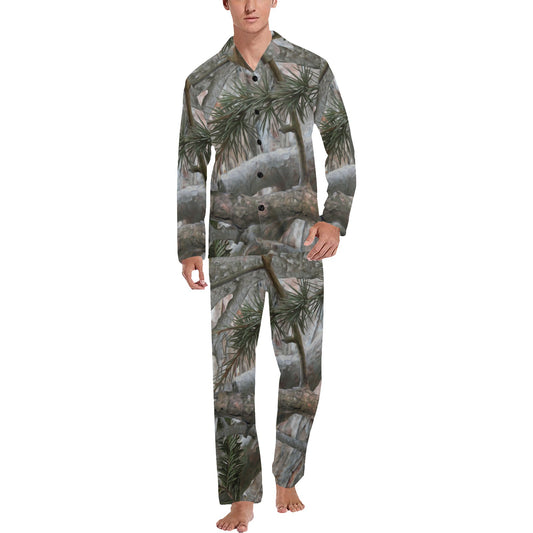 Camo Realistic Tree Forest Pattern Men's Long Pajama Set