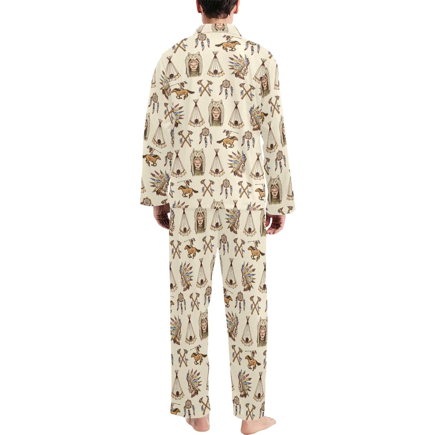 Native Indian Pattern Design Print Men's Long Pajama Set