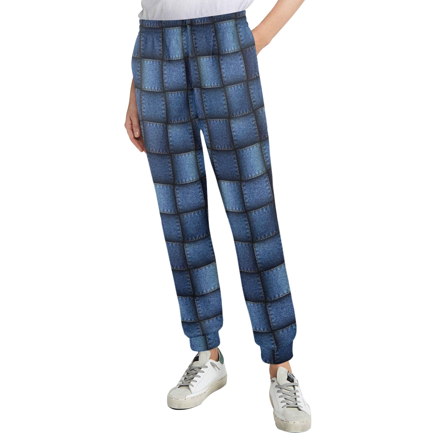 Denim patchwork Design Print Pattern JJ078 Women's Casual Track Pants