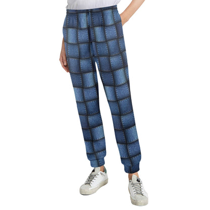 Denim patchwork Design Print Pattern JJ078 Women's Casual Track Pants
