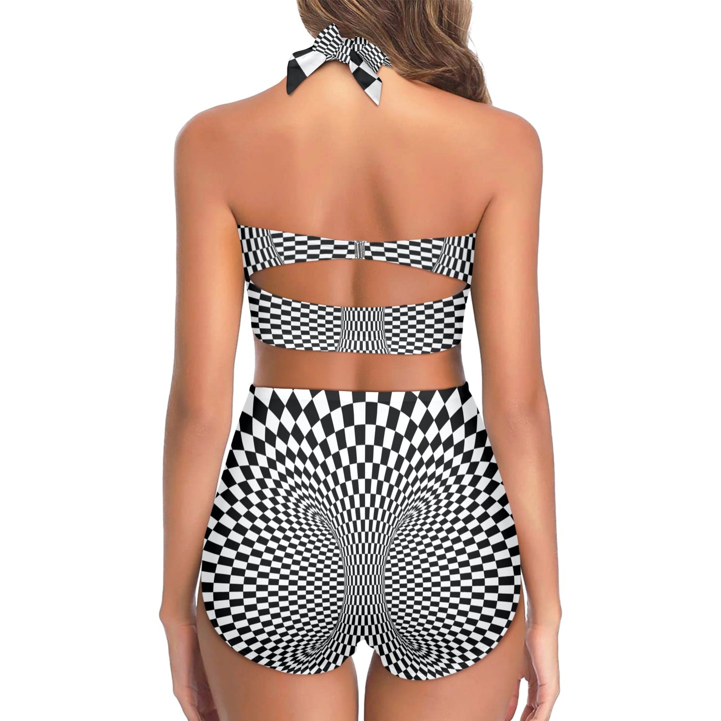 Optical illusion Projection Torus Halter Neck Bikini Swimsuit