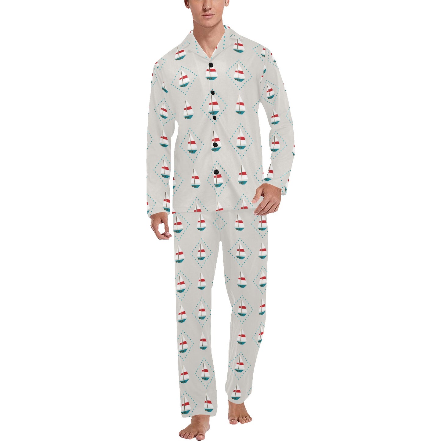 Sailboat Print Design LKS301 Men's Long Pajama Set