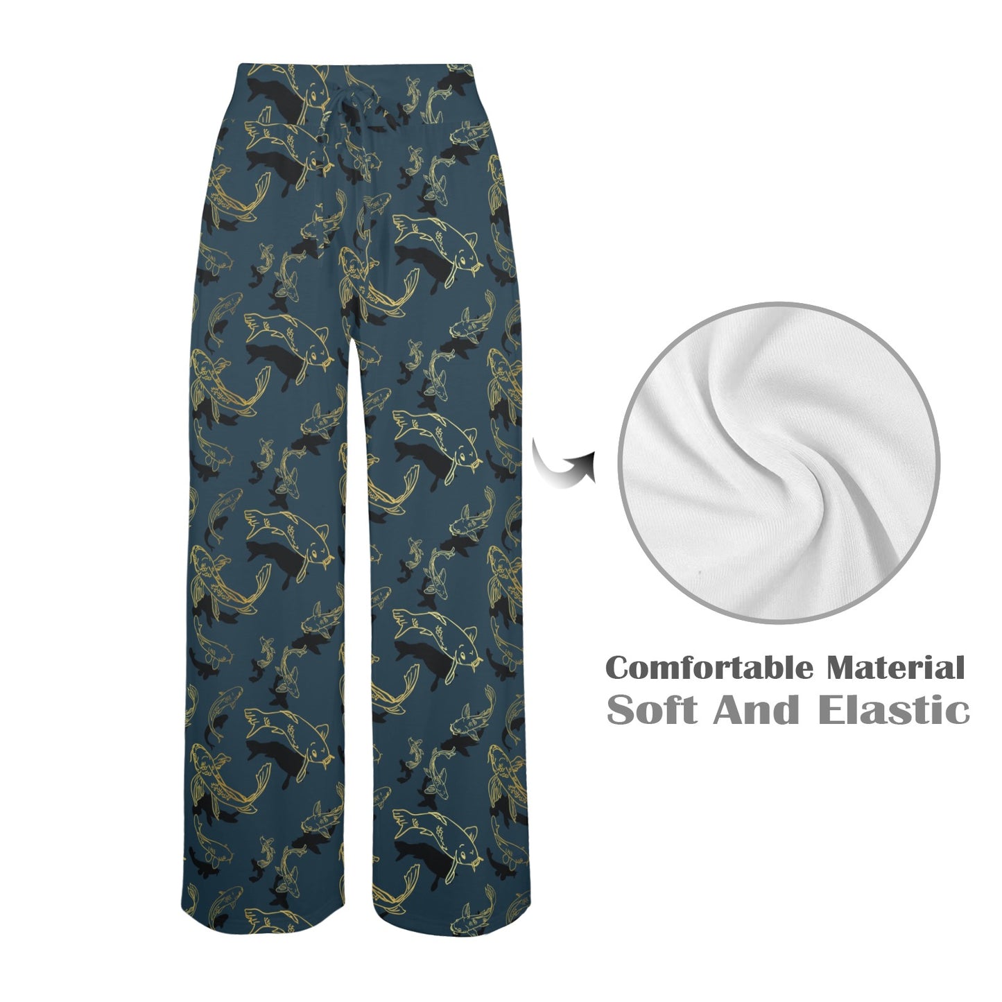 Koi Carp Gold Design Themed Print Women's Wide Leg Lounge Pants