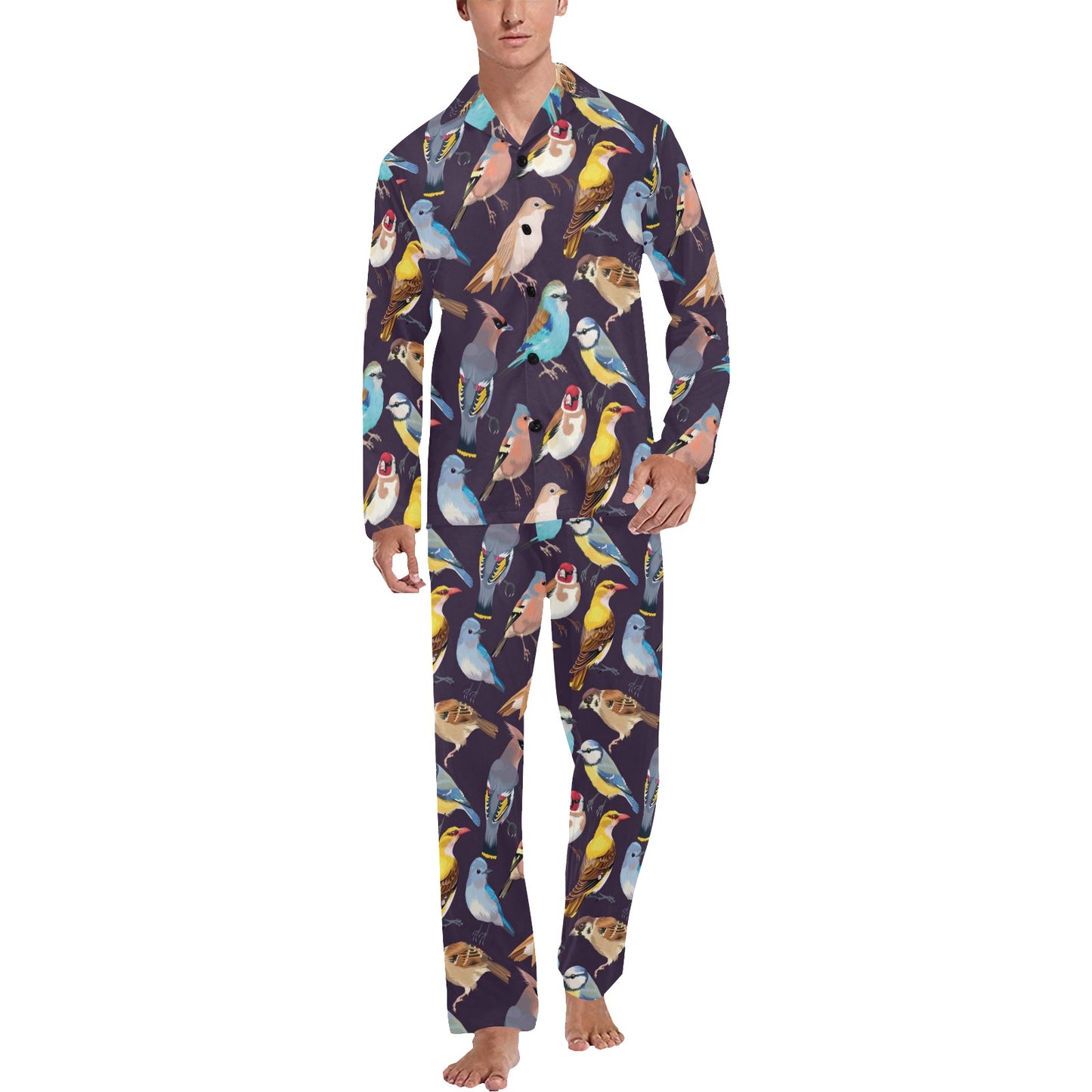 Bird Cute Print Pattern Men's Long Pajama Set
